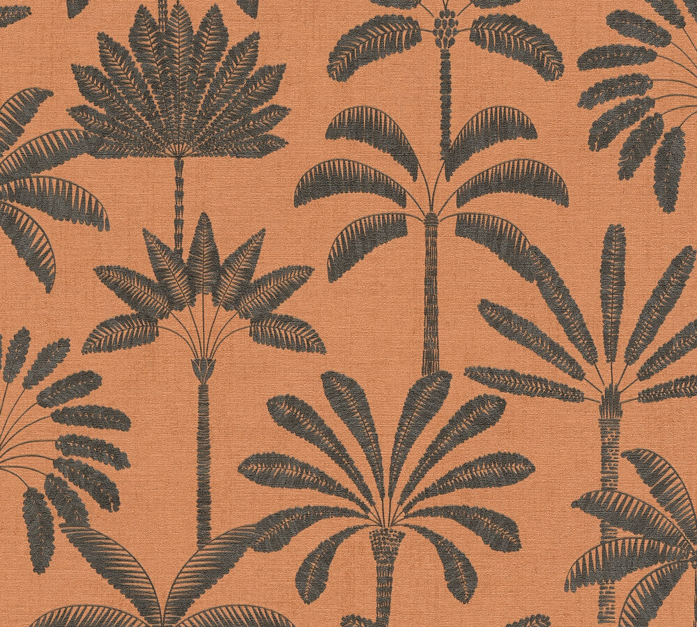 Modern Palm Tree Black and Orange Wallpaper – Cuba II
